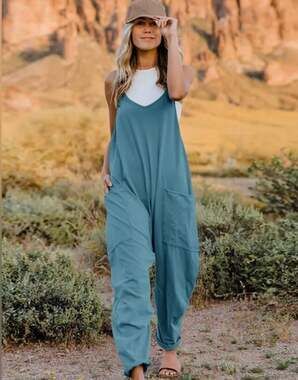 Double Take V-Neck Sleeveless Jumpsuit with Pockets